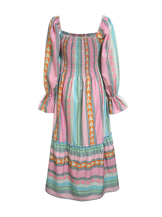 Ruffled Striped Long Sleeve Dress - Classique Collection