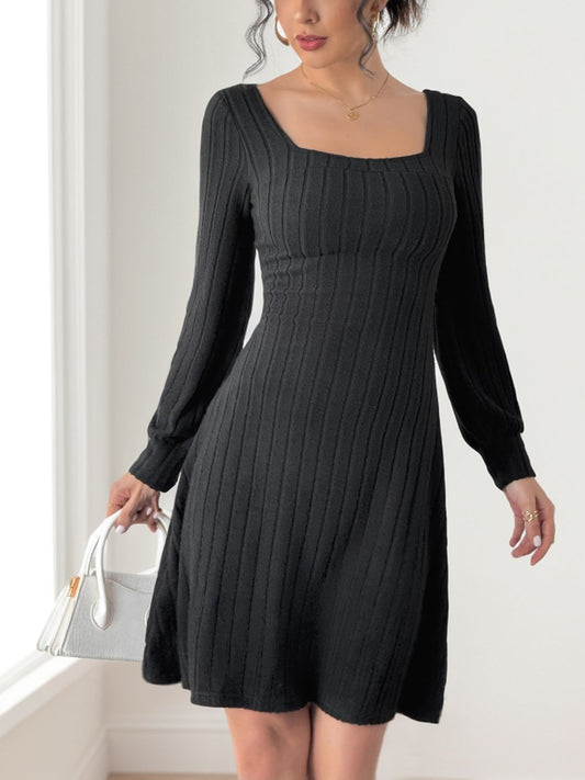 Perfee Butterfly Square Neck Long Sleeve Dress - Classique Collection