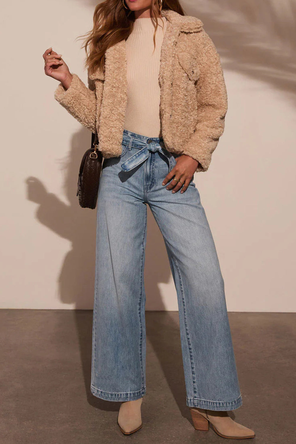 Tied Wide Leg Jeans with Pockets - Classique Collection