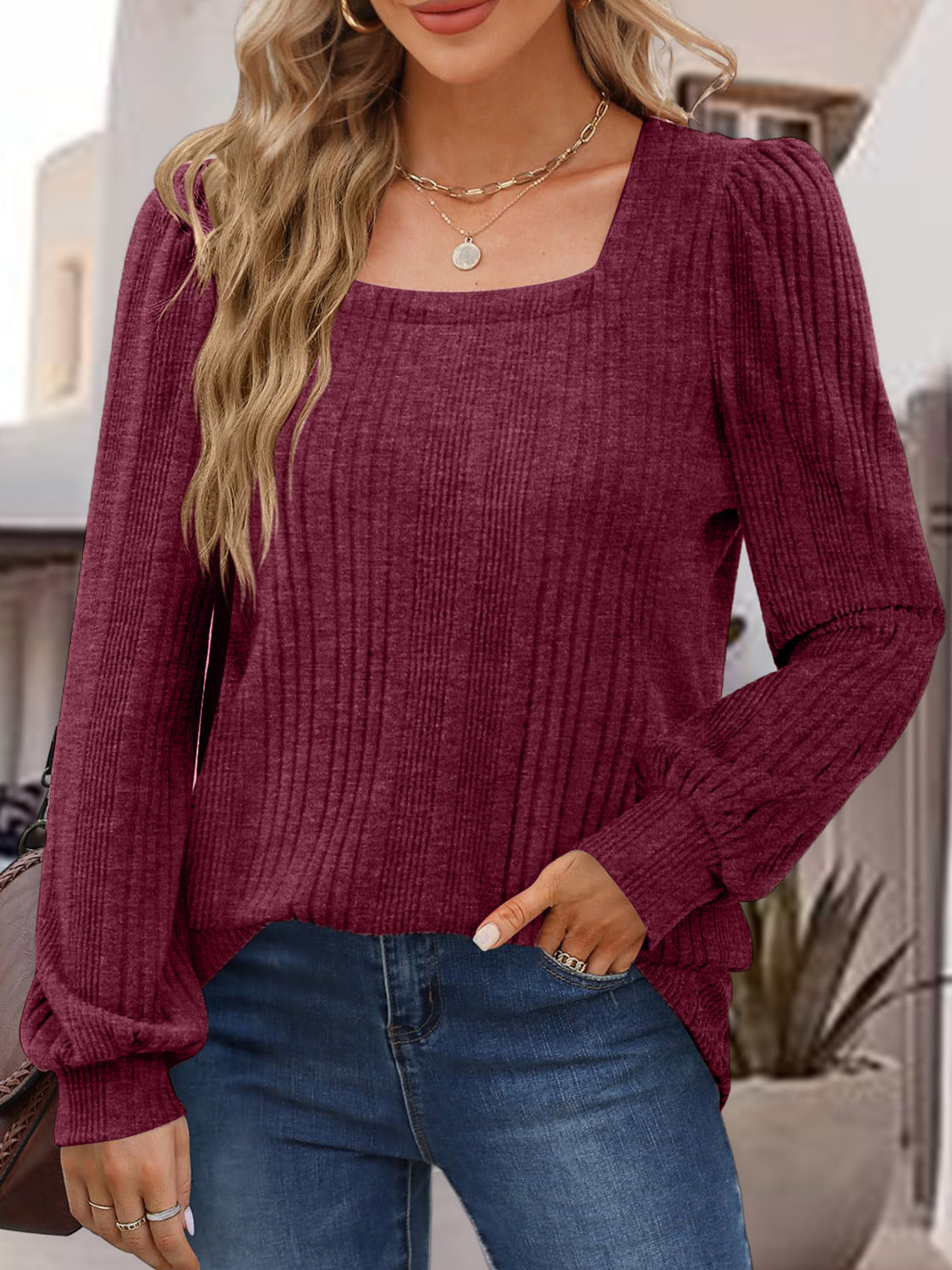 Square Neck Long Sleeve Top - Classique Collection