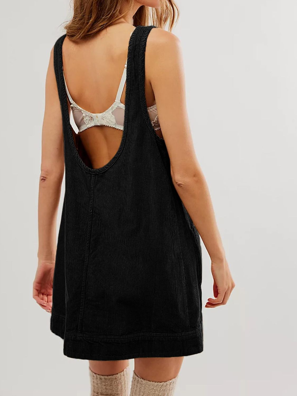 Mandy Round Neck Wide Strap Mini Dress with Pockets - Classique Collection