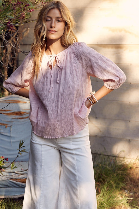 In February Textured Tie Neck Blouse - Classique Collection