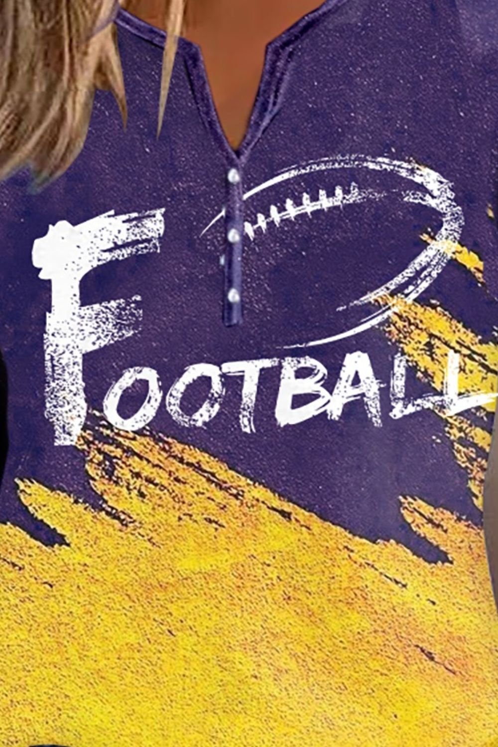 FOOTBALL Graphic Notched Neck Long Sleeve T-Shirt - ClassiQ
