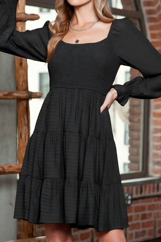 Square Neck Flounce Sleeve Dress - Classique Collection