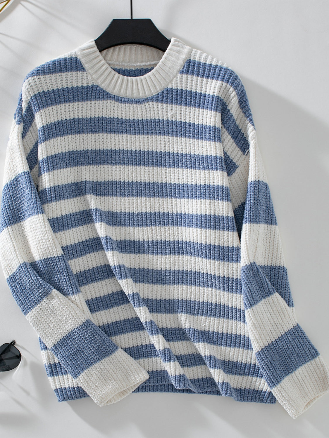 Striped Round Neck Long Sleeve Sweater - ClassiQ