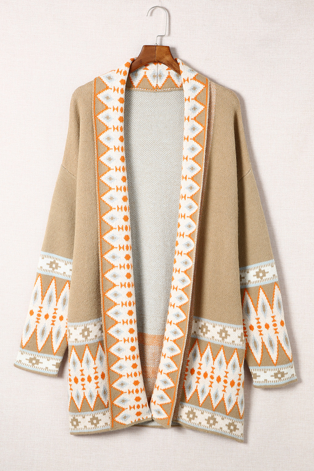 Geometric Open Front Long Sleeve Cardigan - ClassiQ