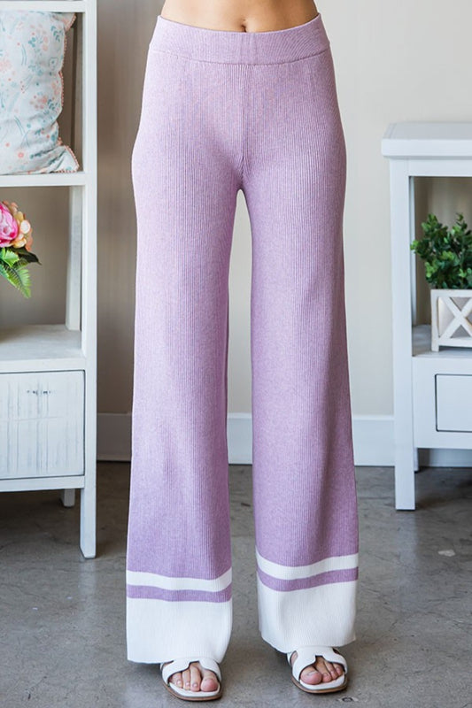 First Love Contrast Ribbed Knit Pants - ClassiQ