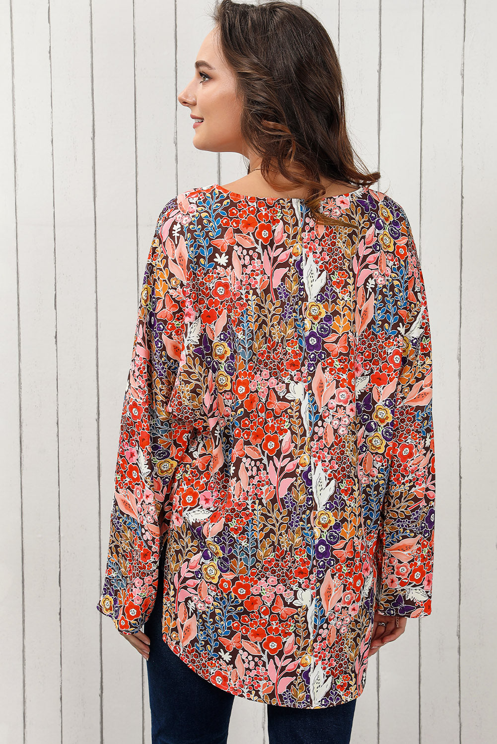 Floral V-Neck Long Sleeve Blouse - Classique Collection