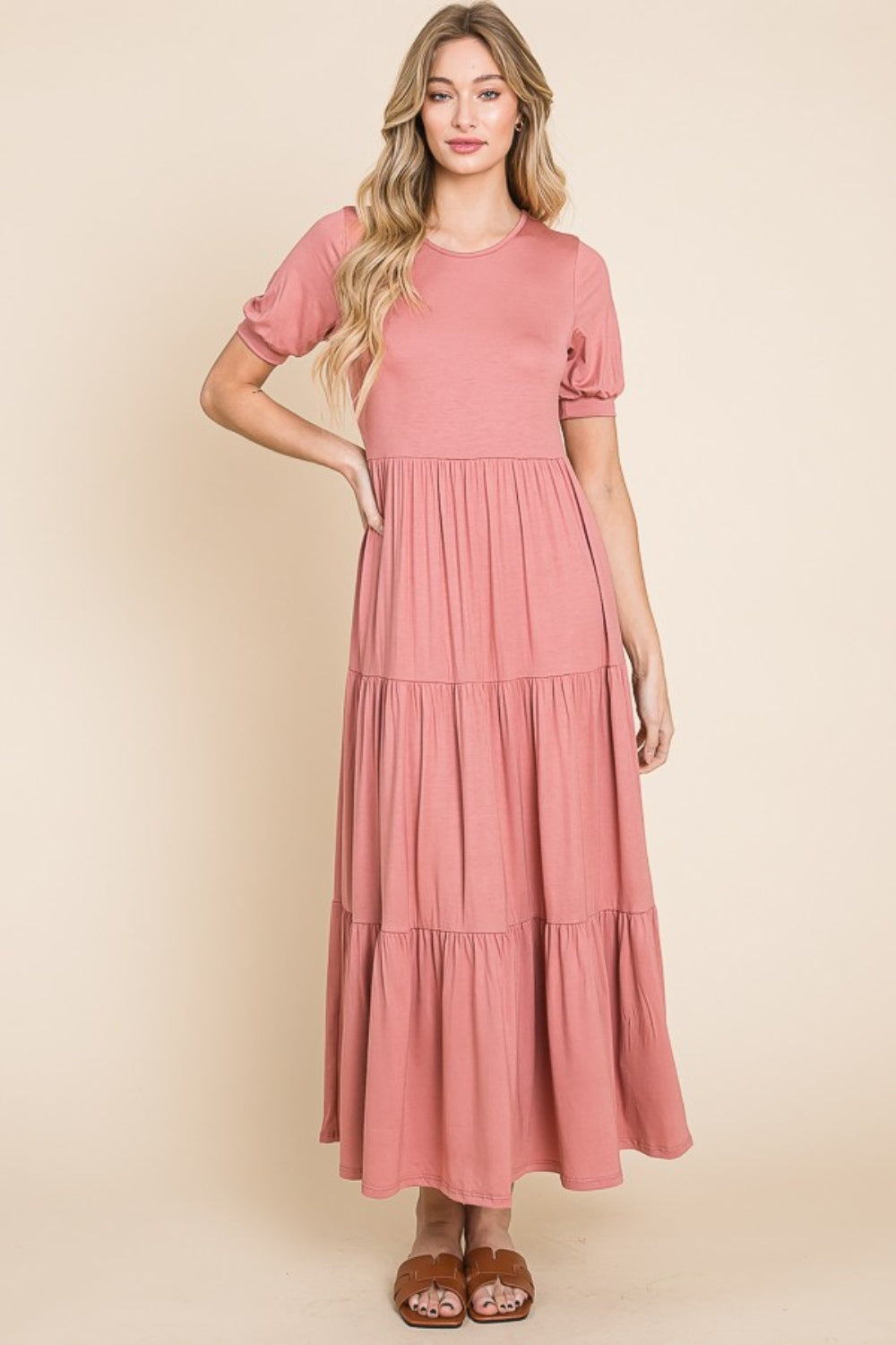 BOMBOM Short Sleeve Tiered Maxi Dress - Classique Collection