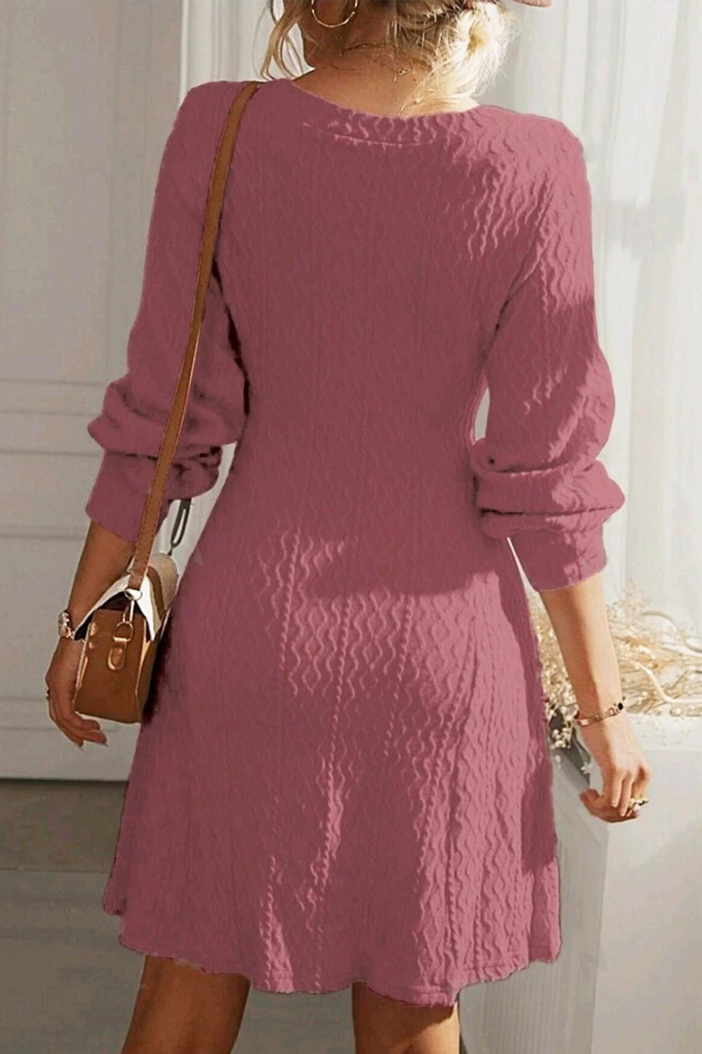 Texture V-Neck Long Sleeve Dress - Classique Collection