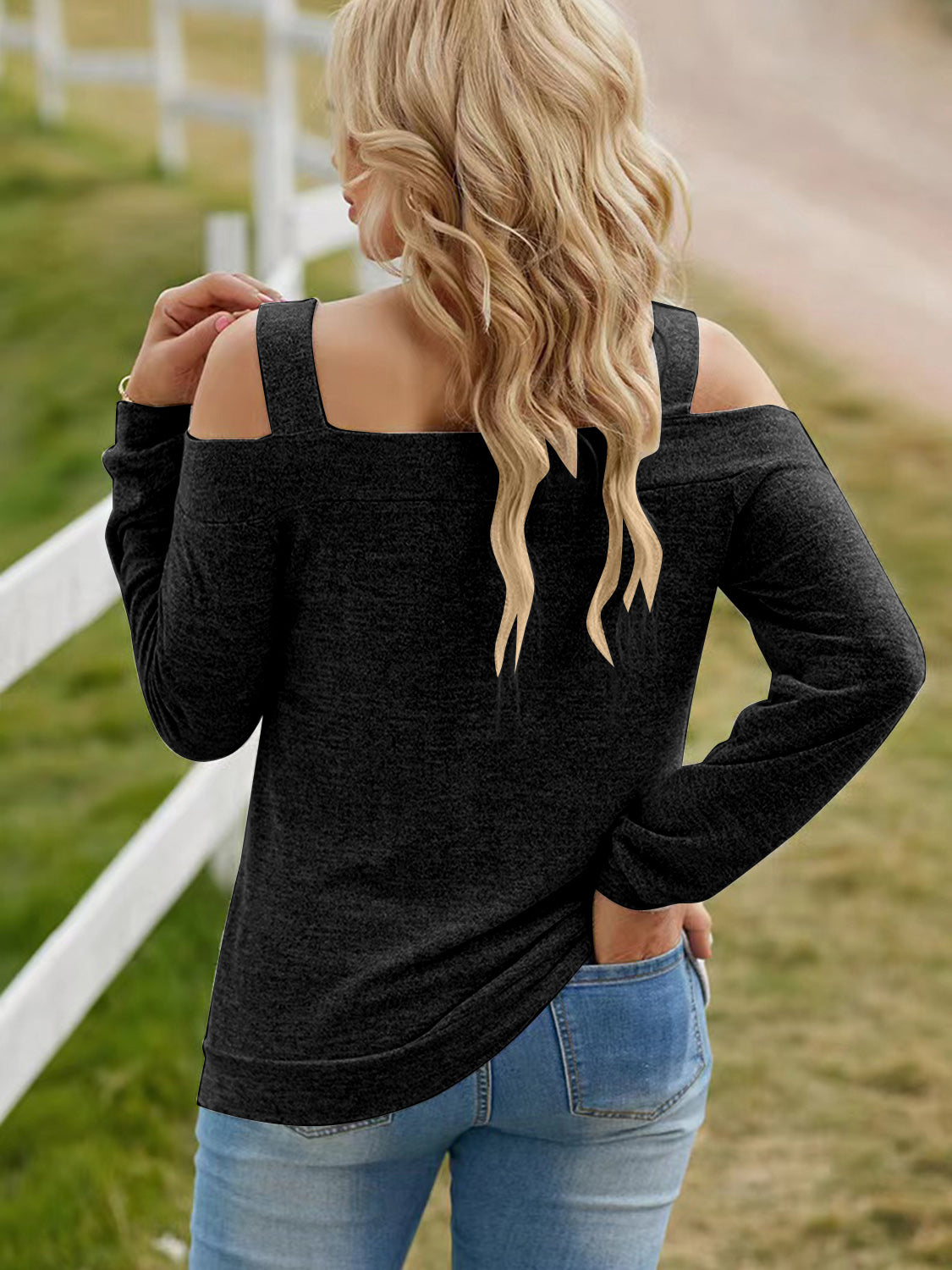 Full Size Cutout Cold Shoulder Blouse - Classique Collection