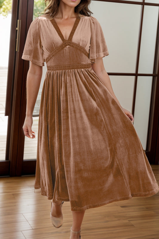 Lace Detail V-Neck Short Sleeve Dress - Classique Collection