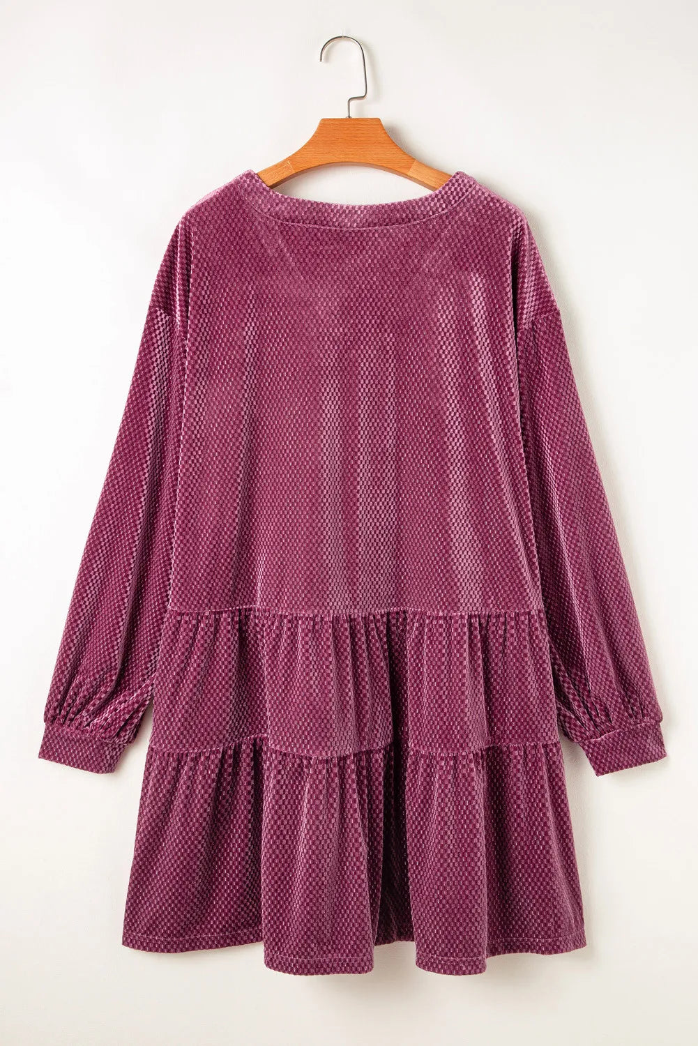 Plus Size Textured Velvet Decorative Button Long Sleeve Dress - Classique Collection