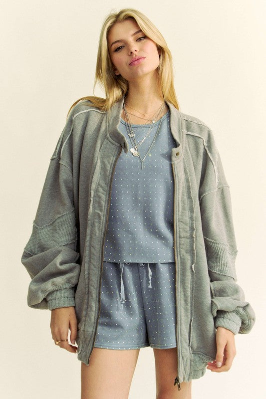 Davi & Dani Exposed Seam Zip Up Dropped Shoulder Jacket - Classique Collection
