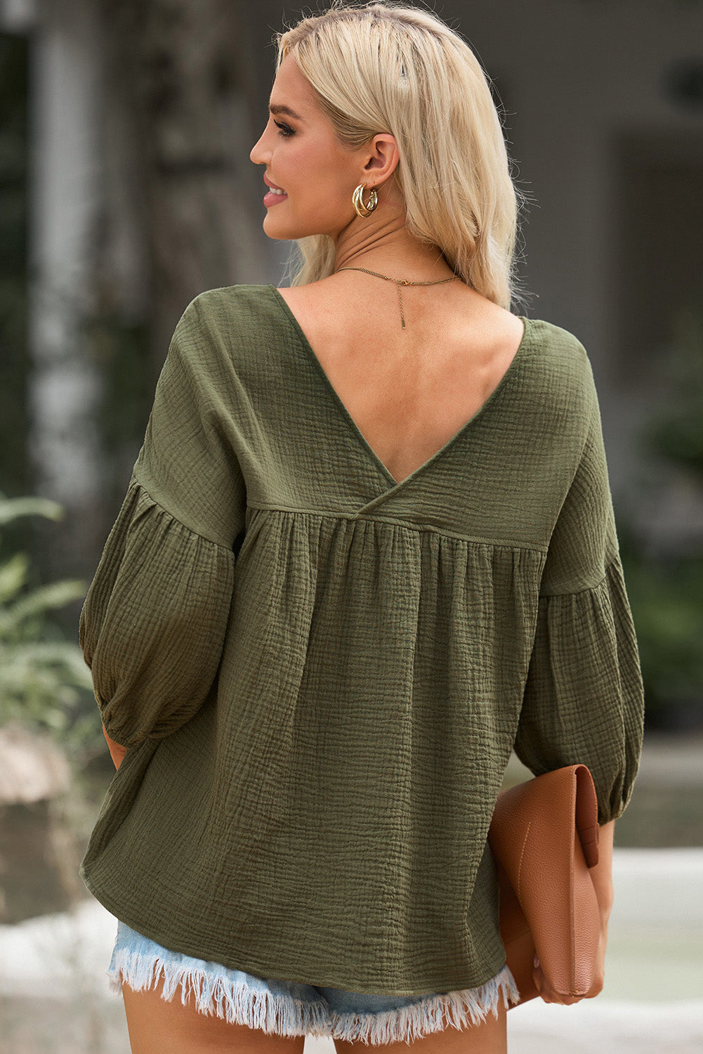 Dropped Shoulder V-Neck Blouse - Classique Collection