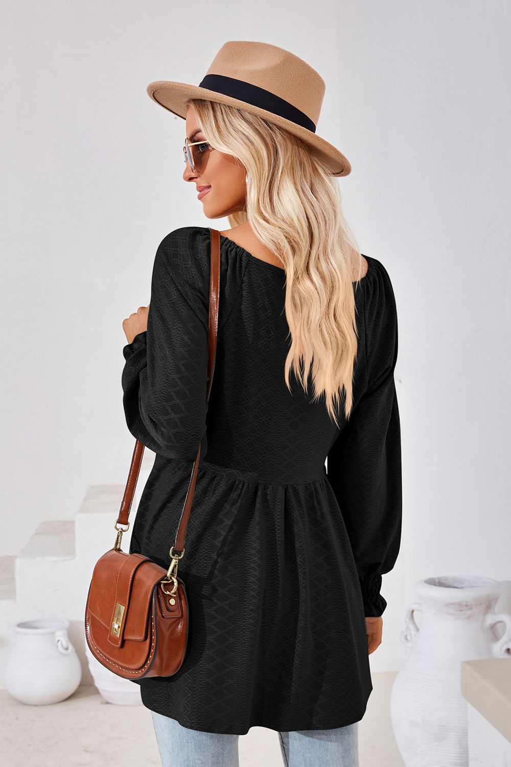 V-Neck Lantern Sleeve Blouse - Classique Collection