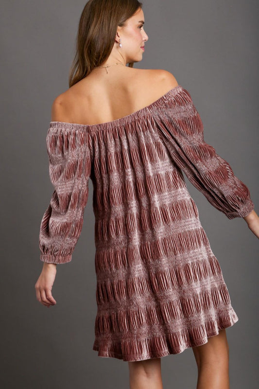 Umgee Off-Shoulder Balloon Sleeve Velvet Mini Dress - Classique Collection