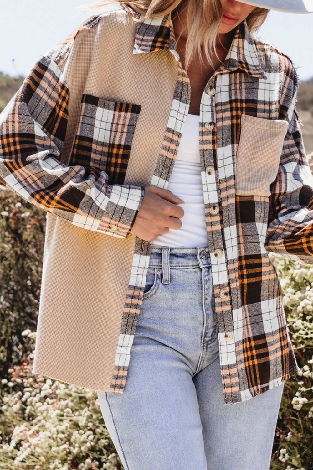 Plaid Button Up Long Sleeve Shacket - Classique Collection