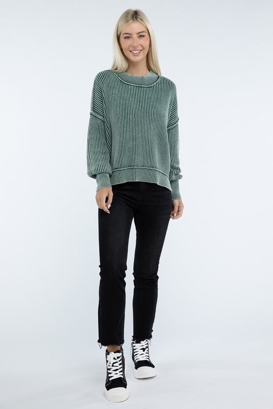 Washed Side Slit Oversized Cropped Sweater - Classique Collection