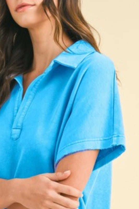 Annie Wear Mineral Washed Johnny Collar Short Sleeve Dress - ClassiQ