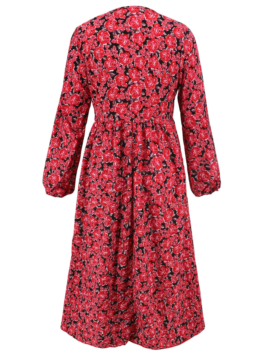 Floral V-Neck Long Sleeve Midi Dress - Classique Collection