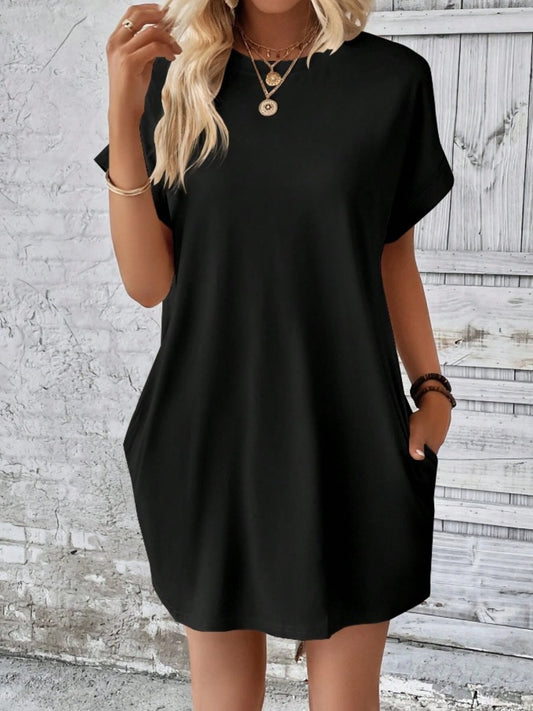 Pocketed Round Neck Short Sleeve Dress - Classique Collection