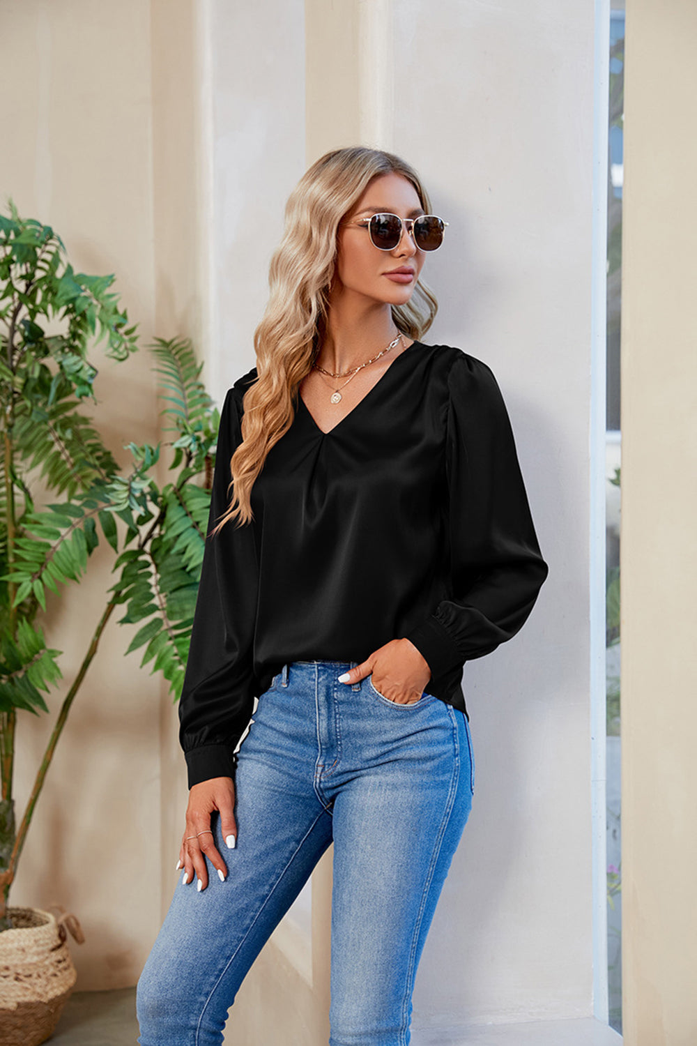 V-Neck Long Sleeve Top - Classique Collection