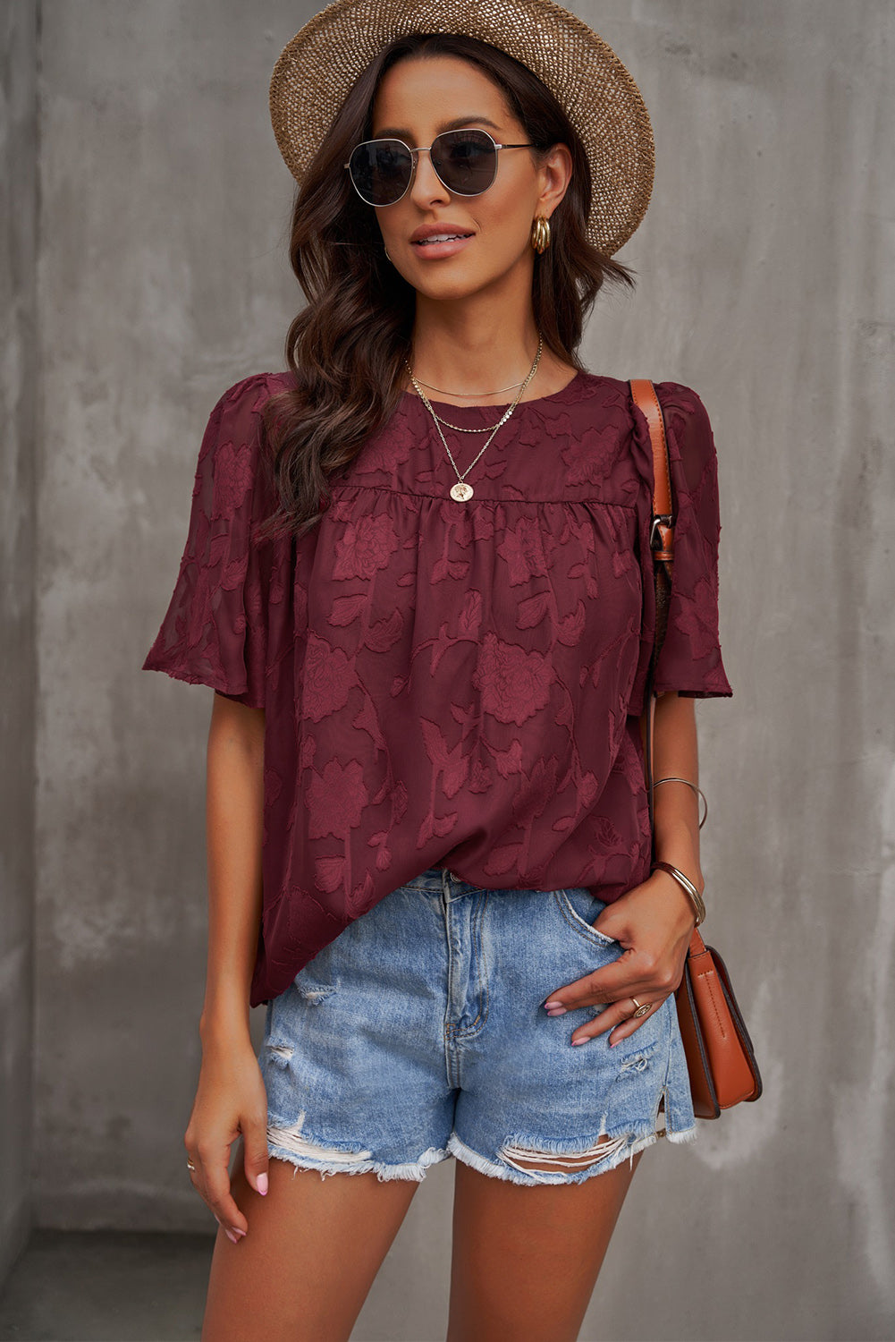Round Neck Puff Sleeve Blouse - Classique Collection