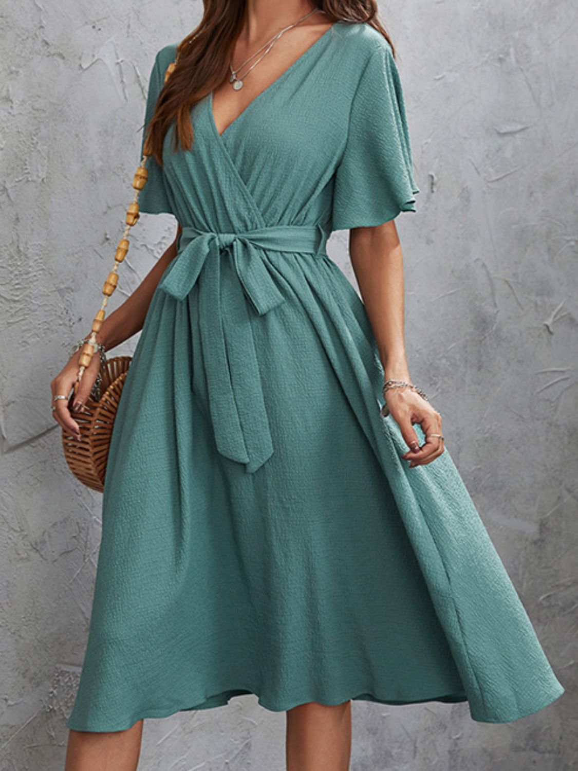 Surplice Flutter Sleeve Midi Dress - Classique Collection