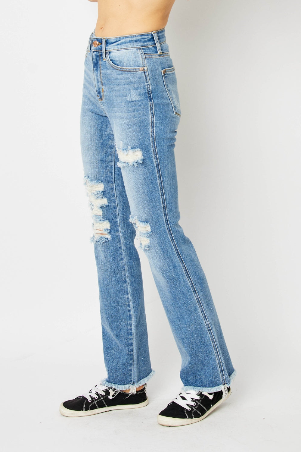 Judy Blue Full Size Distressed Raw Hem Bootcut Jeans - ClassiQ