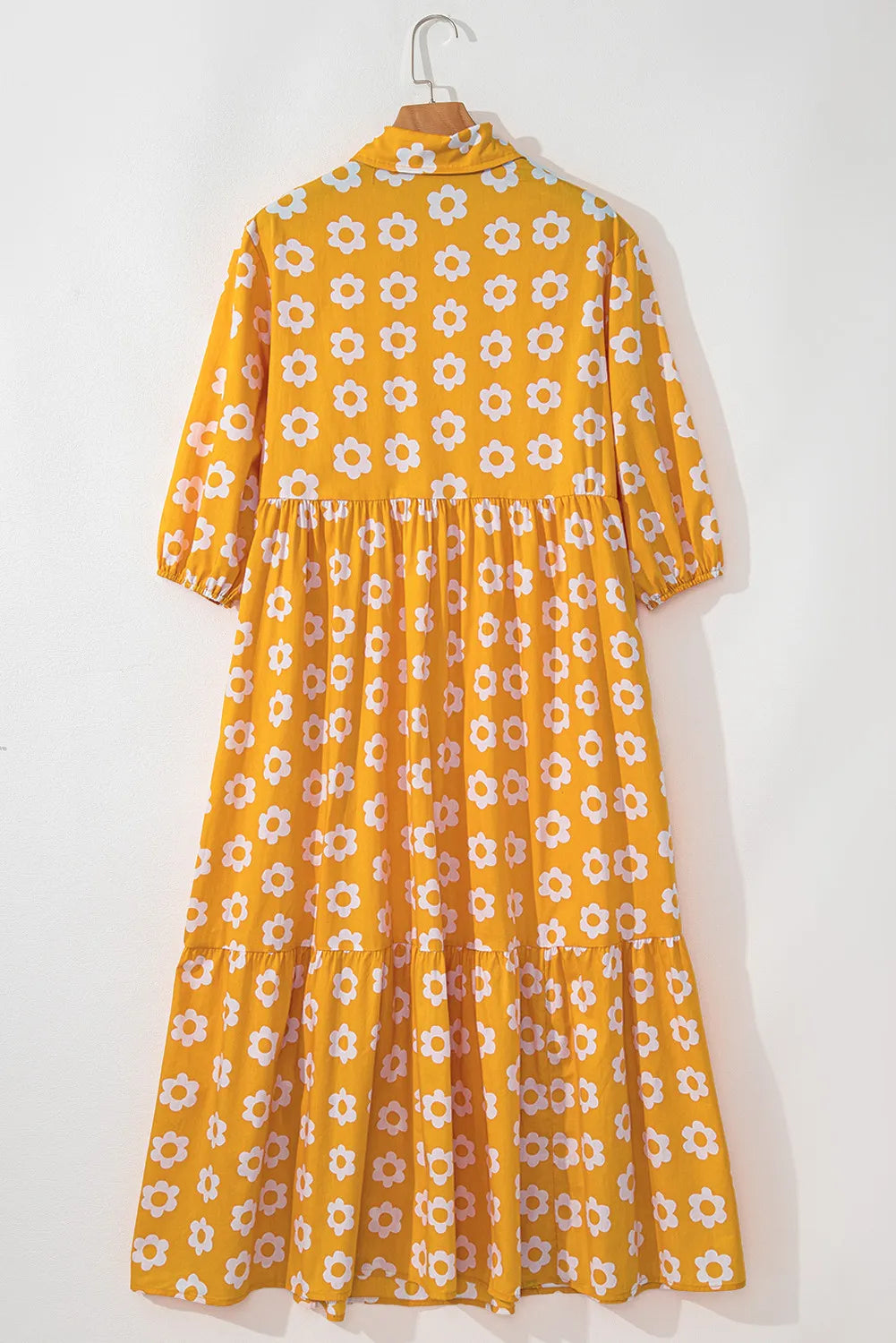 Floral Collared Neck Three-Quarter Sleeve Dress - Classique Collection