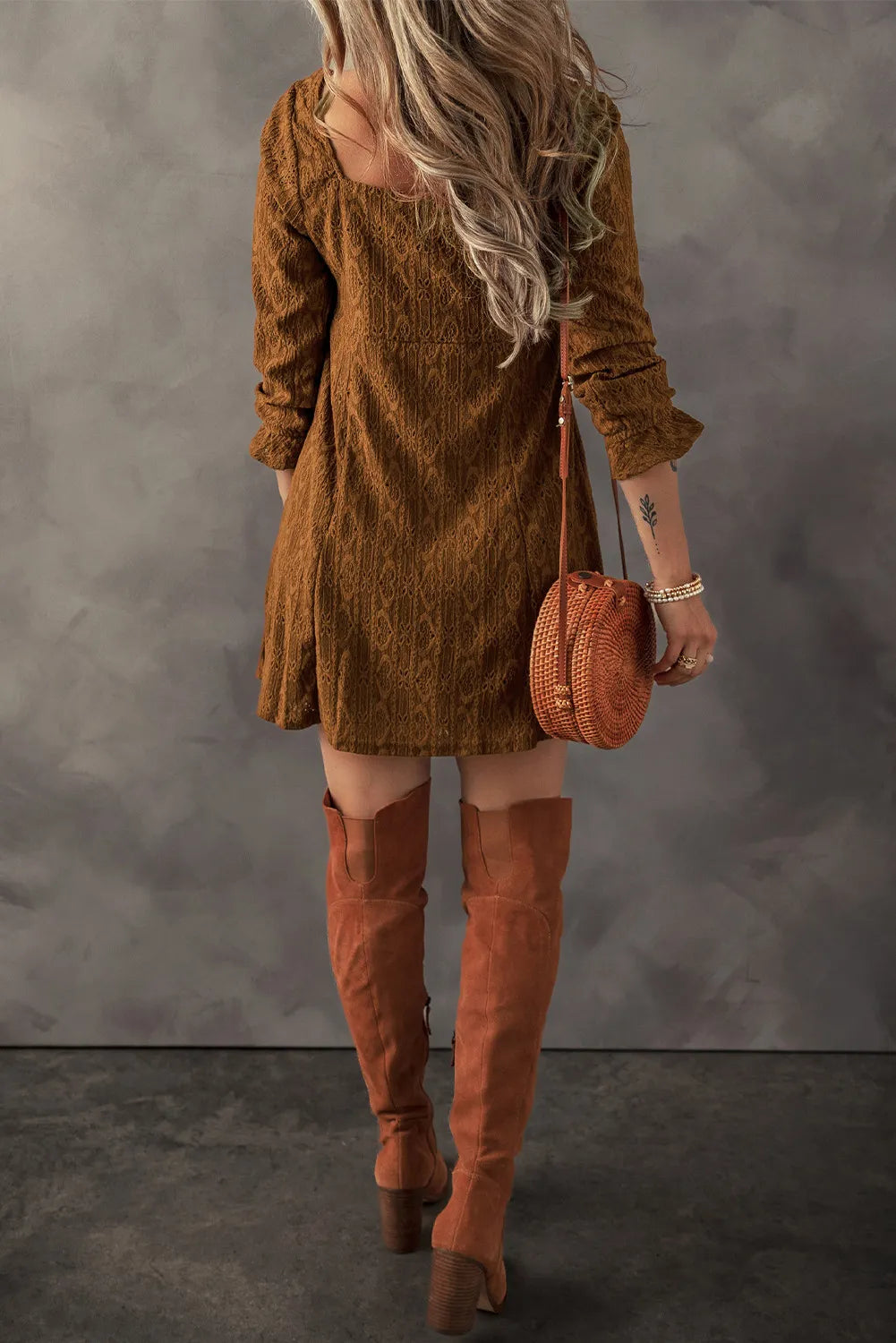 Textured Square Neck Mini Dress - Classique Collection