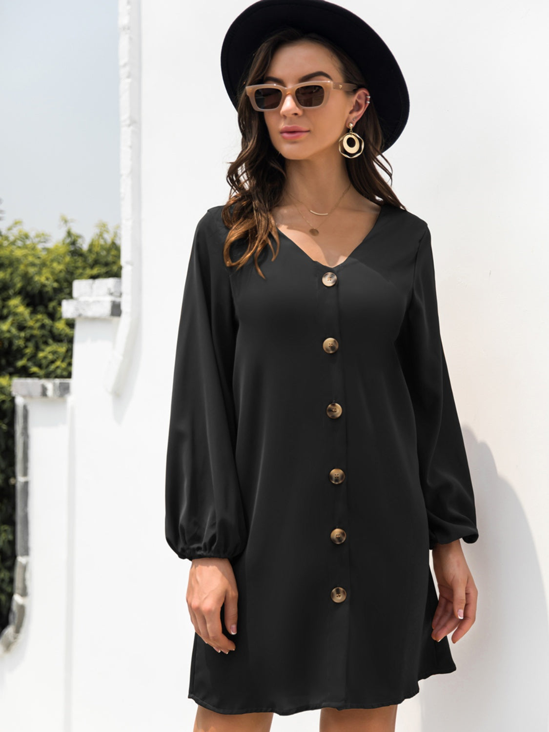 V-Neck Long Sleeve Mini Dress - Classique Collection