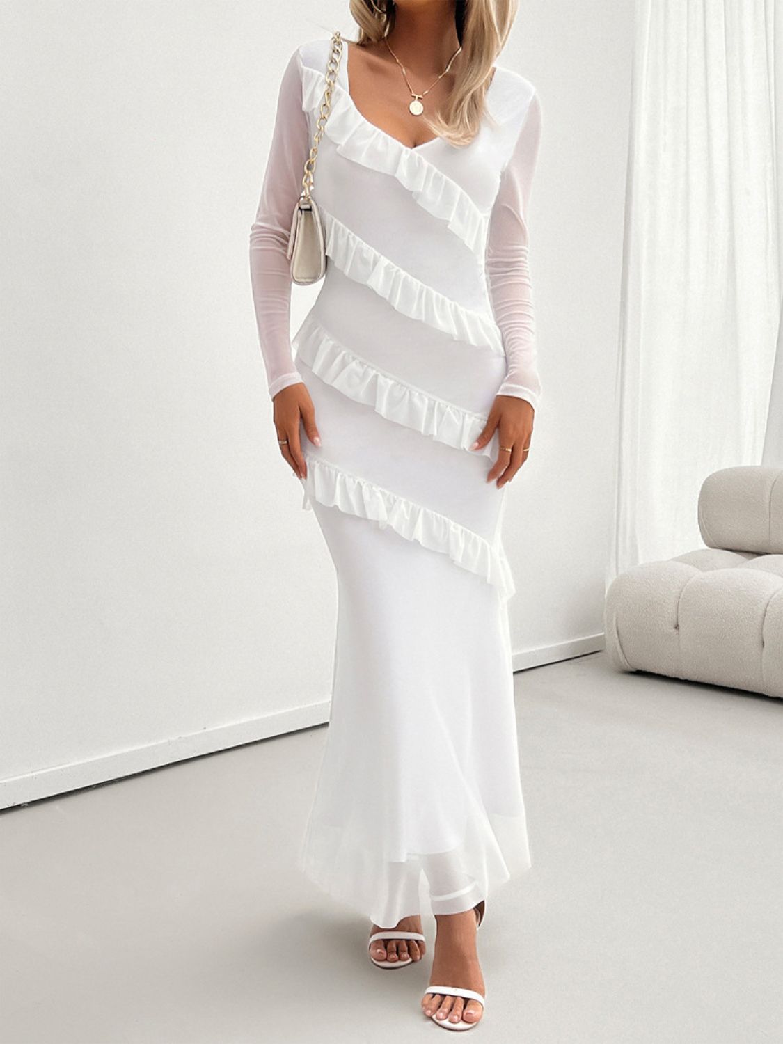 Devine Ruffled Surplice Long Sleeve Maxi Dress - Classique Collection