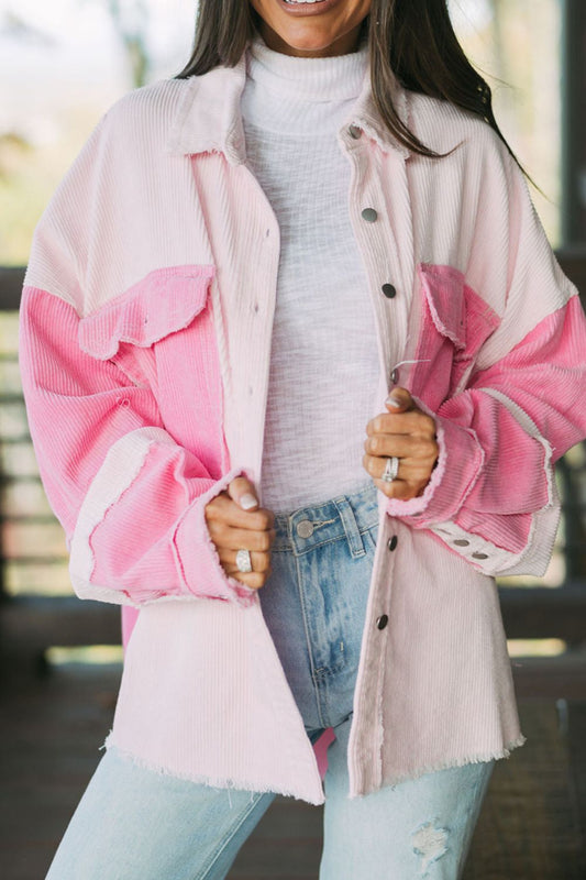 Two-tone Color Exposed Seam Corduroy Shacket - Classique Collection