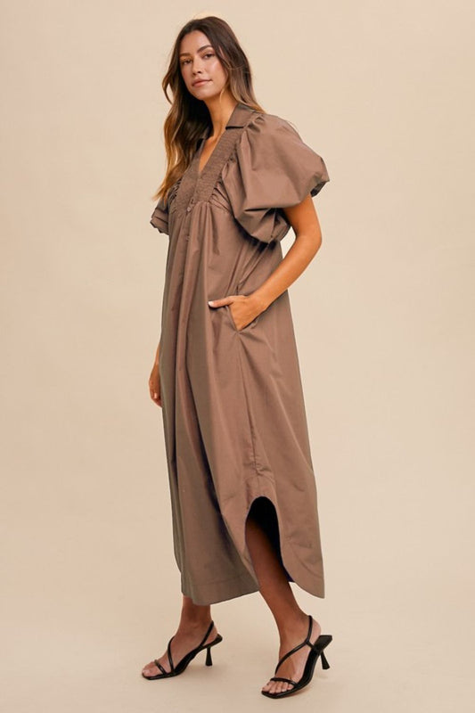 Annie Wear Smocked Puff Sleeve Midi Dress - ClassiQ