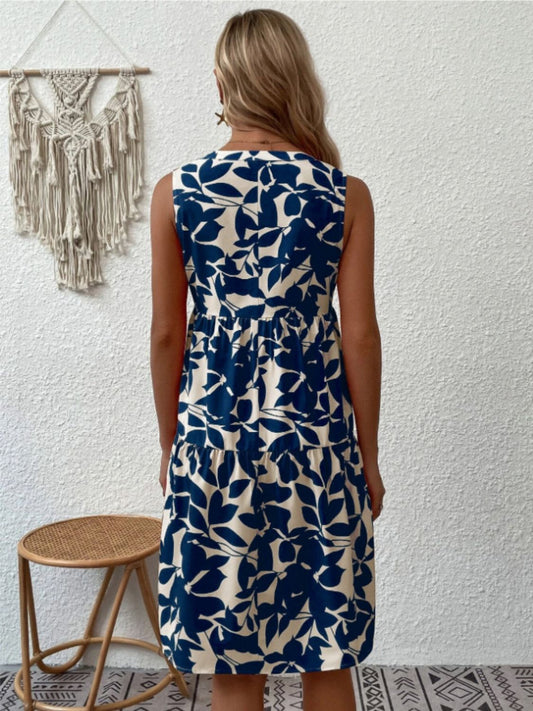 Printed Notched Sleeveless Mini Dress - Classique Collection