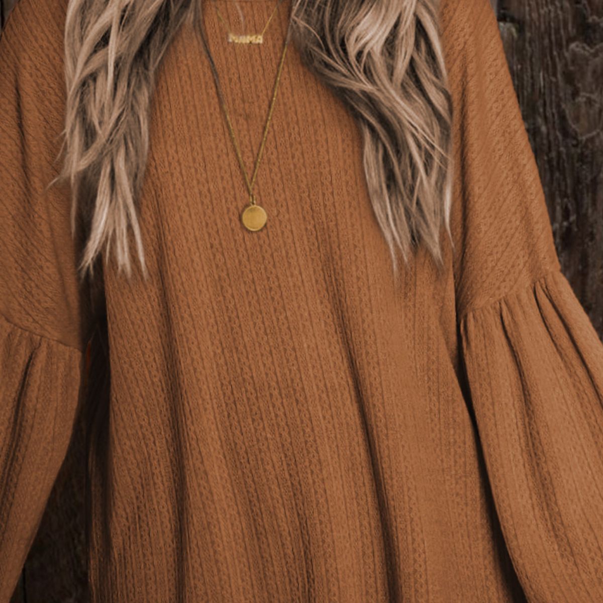 Round Neck Long Sleeve Ruched Blouse - Classique Collection