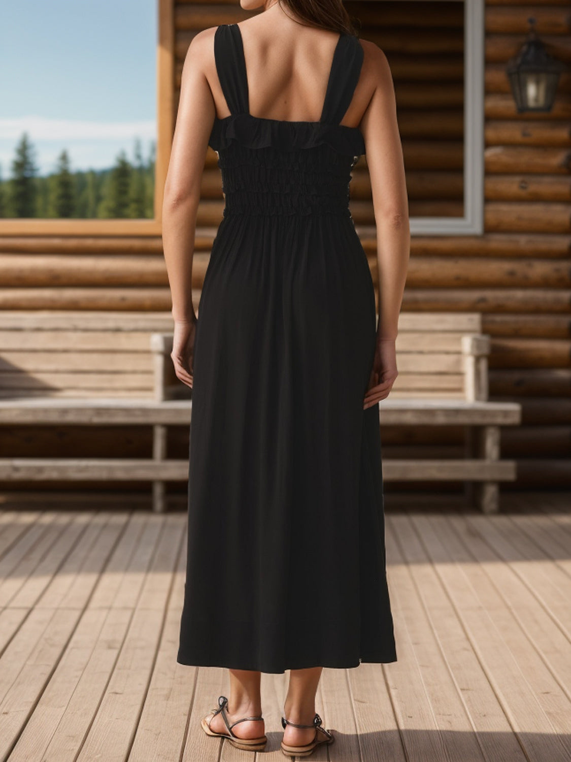 Frill Square Neck Wide Strap Dress - Classique Collection