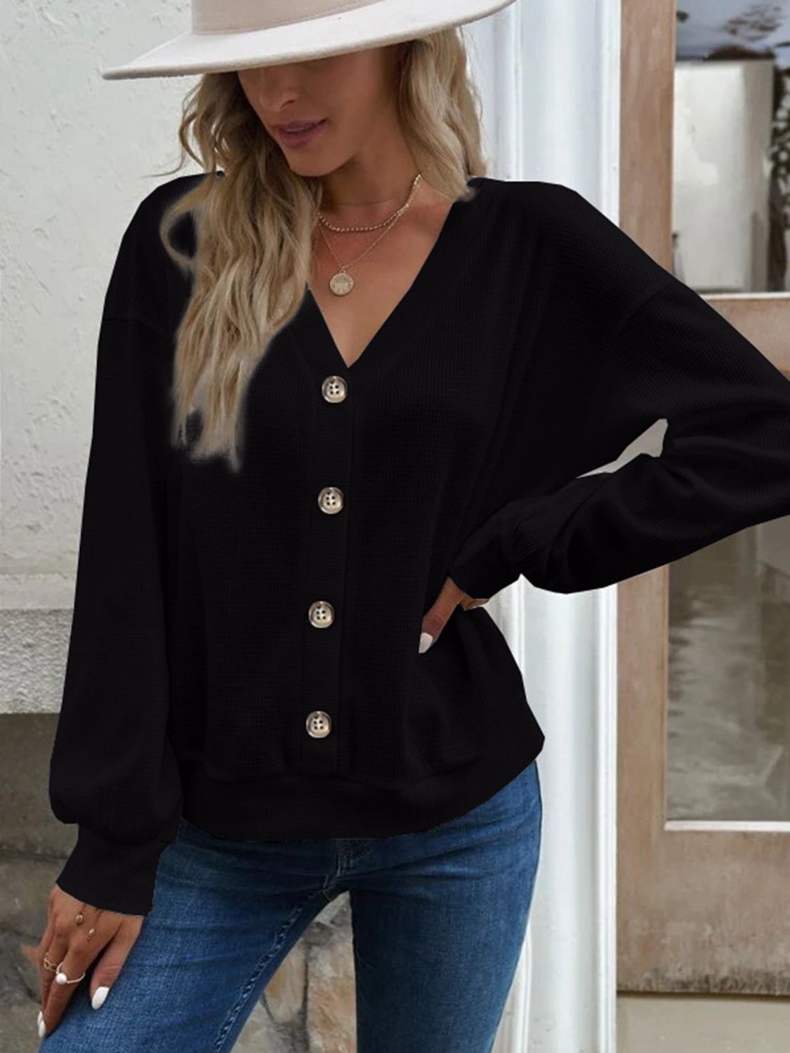 V-Neck Dropped Shoulder Blouse - Classique Collection