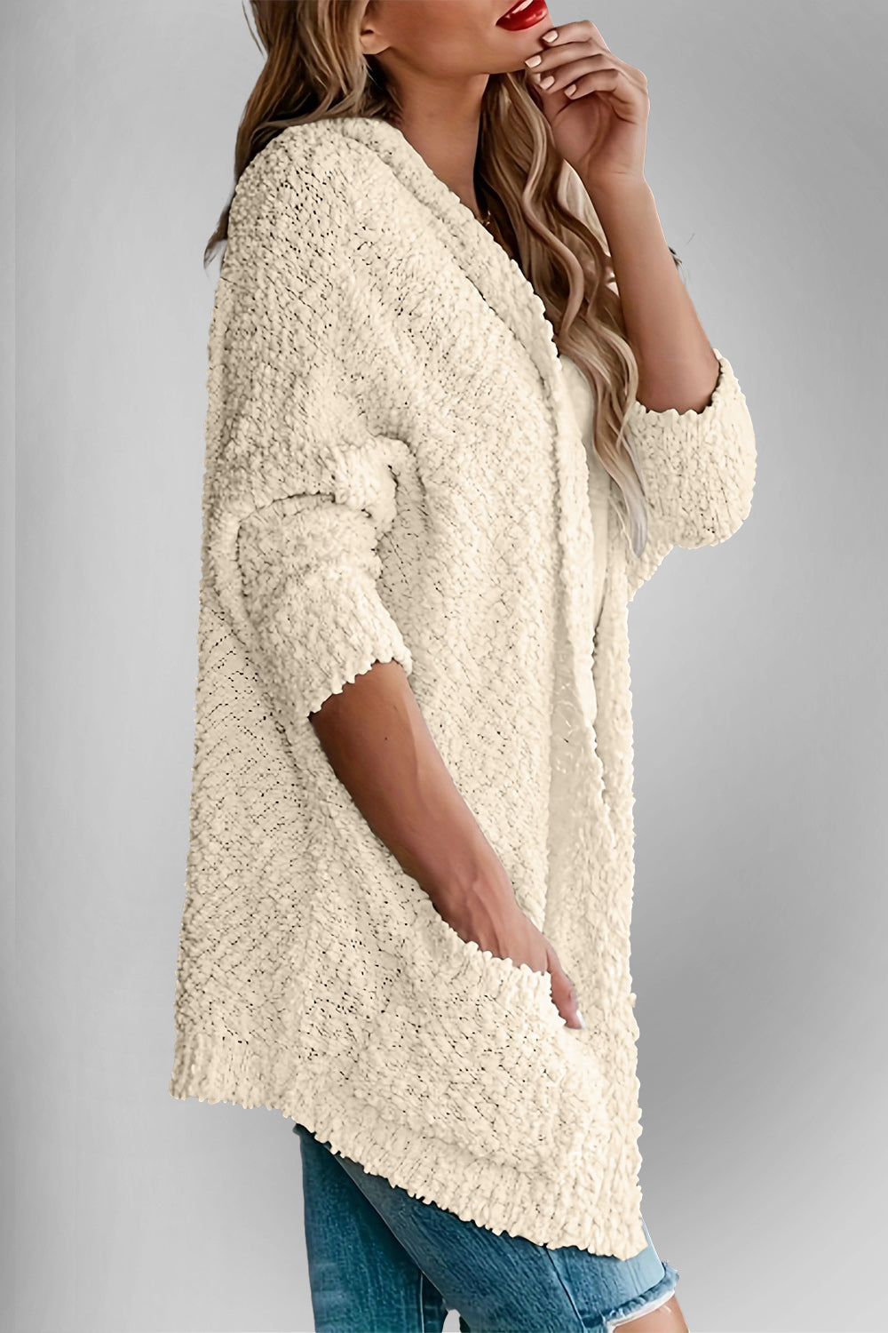 Double Take Pocketed Open Front Long Sleeve Cardigan - ClassiQ