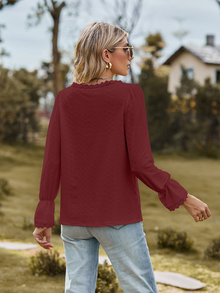V-Neck Flounce Sleeve Blouse - Classique Collection