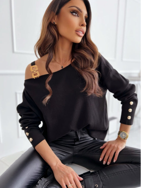 Asymmetrical Neck Buttoned Top - Classique Collection