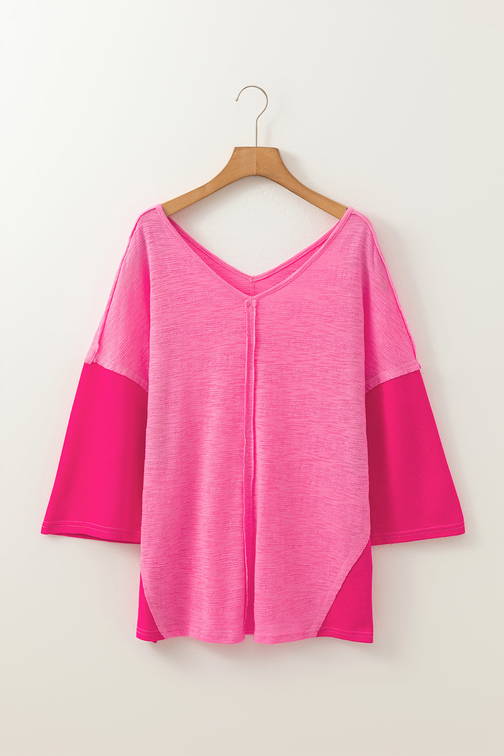 Exposed Seam V-Neck Three-Quarter Sleeve Blouse - Classique Collection