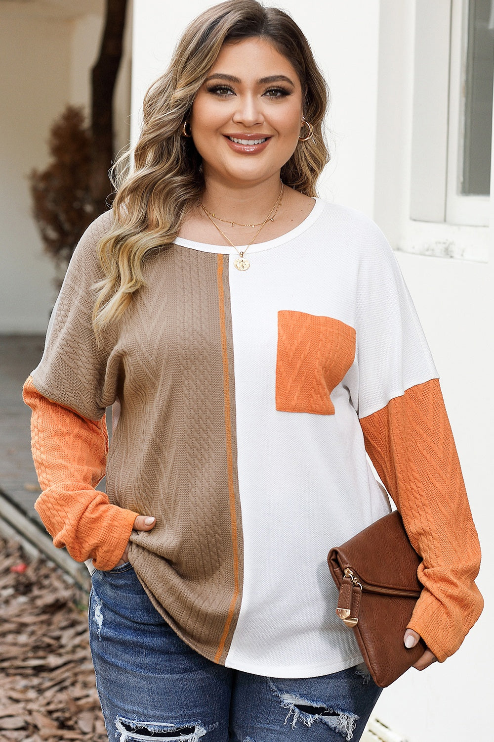 Plus Size Color Block Dropped Shoulder Blouse - Classique Collection