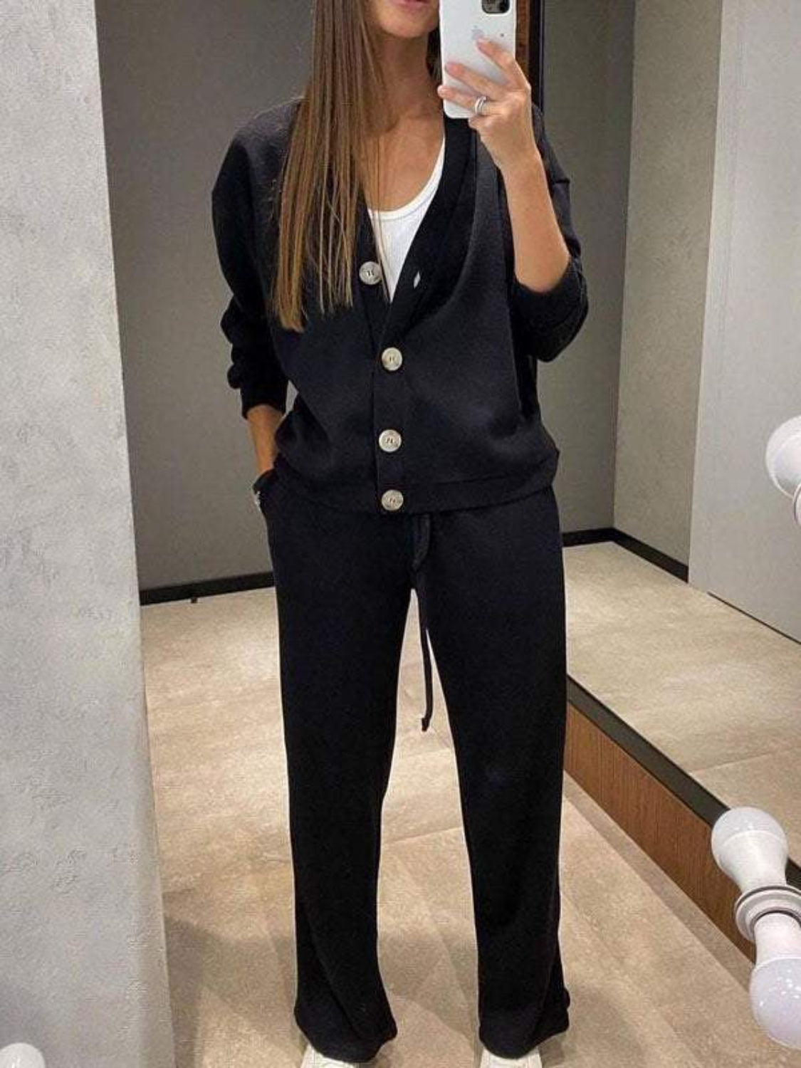 Full Size Button Up Long Sleeve Top and Pants Set - ClassiQ