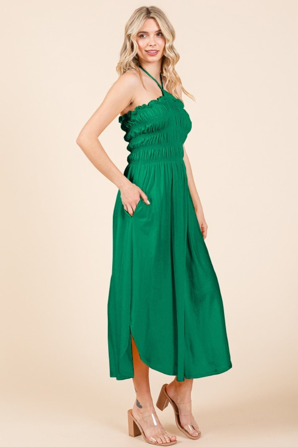 Culture Code Tie Back Shirring Dress with Pockets - Classique Collection