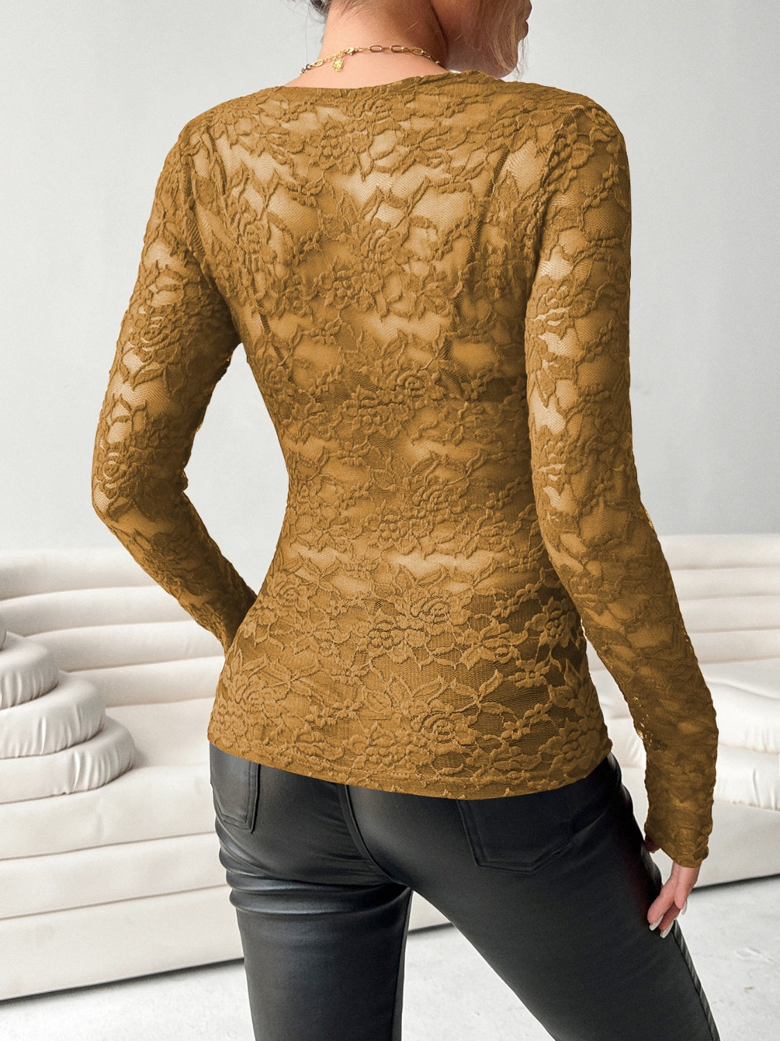 V-Neck Long Sleeve Lace Top - Classique Collection