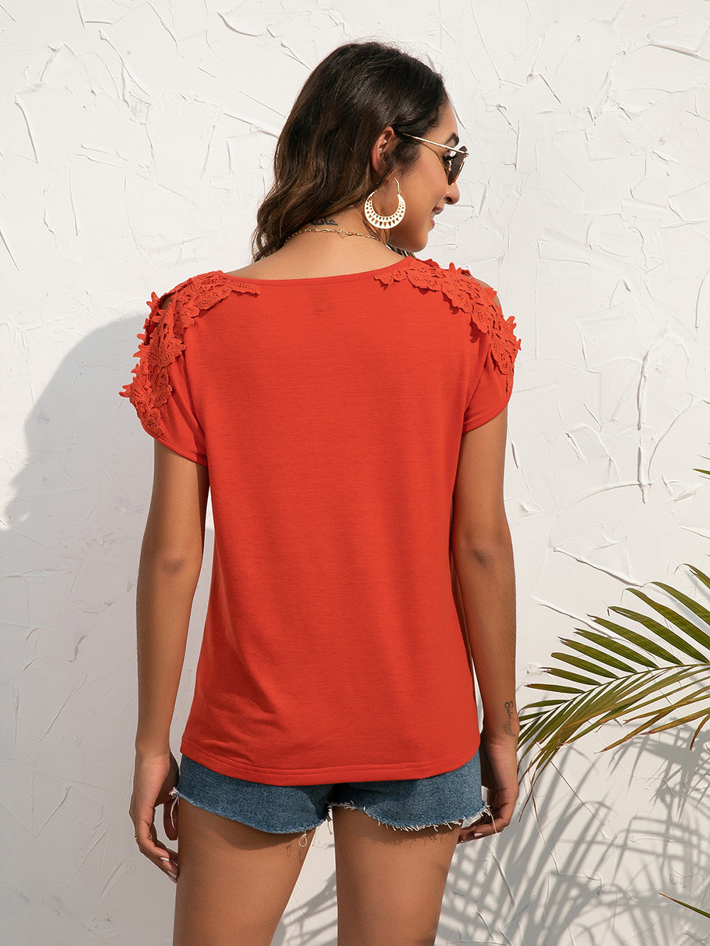 Ivy Lane Spliced Lace Cold-Shoulder Blouse - ClassiQ