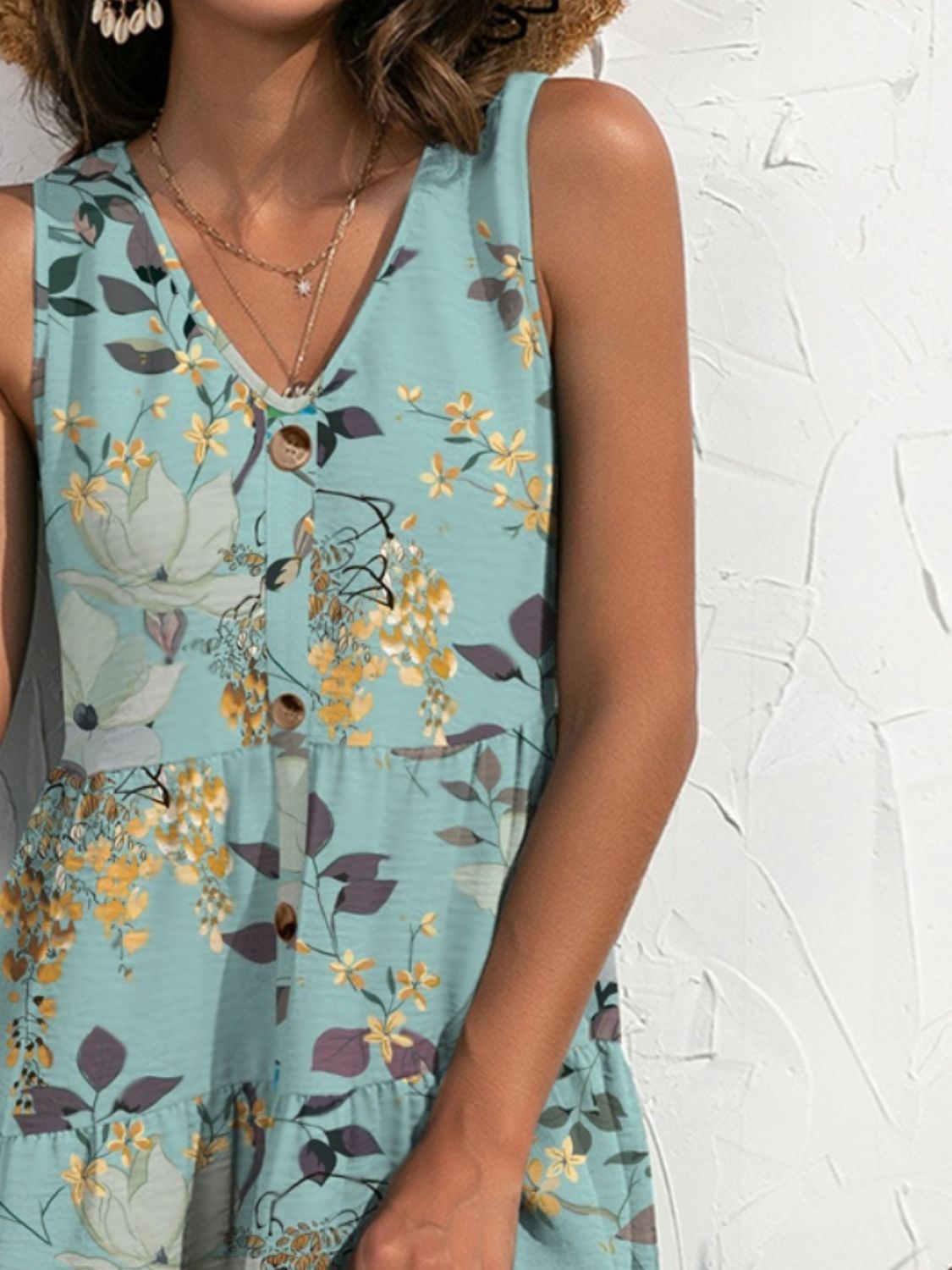 FAM-FAM Printed V-Neck Sleeveless Mini Dress - Classique Collection